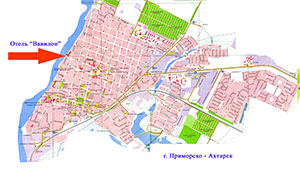 Город Приморско-Ахтарск ОТЕЛЬ ВАВИЛОН карта города